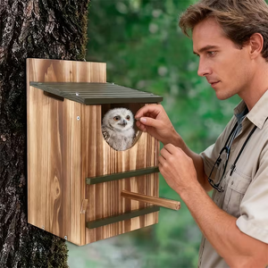 <span class=keywords><strong>Casetta</strong></span> per uccelli in legno con apertura a ribalta, da appendere all'esterno, con palo e serratura, per fauna selvatica, casette per uccelli da esterno. - Product Image 2