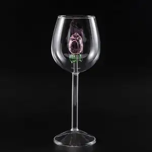 Calice creativo regalo personalizzato con fiore divertente bicchiere da Cocktail vino rosso bicchiere da vino rosato incorporato