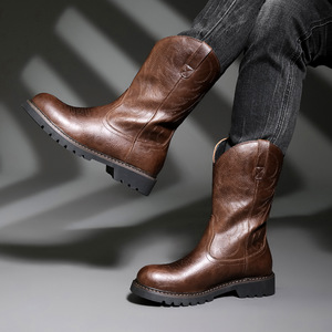 Bottes de travail montantes pour hommes, style western américain et européen, bottes de motard tendance - Product Image 4