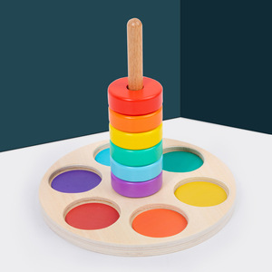 Juguete de Madera con Anillos de Colores, Torre Arcoíris, Juego Educativo de Combinación de Colores, Juguetes Educativos para Bebés, Venta al Por Mayor - Product Image 1