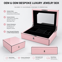 Boîte cadeau de luxe en bois laqué rose, sur mesure, avec miroir intégré, pour bijoux (bague, collier), en velours, vente en gros