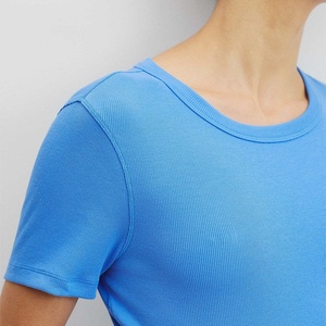 Chemise courte femme col rond décontracté à la mode personnalisé confortable 100% coton mélangé Crop Rib T-Shirt femme - Product Image 4