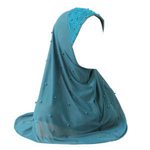 Pañuelo árabe de cuentas de uñas de malla de doble capa, sombrero de moda de estilo étnico hecho de poliéster, bufanda Sarima musulmana para niña, hiyab - Product Image 3