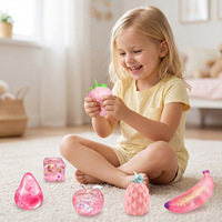 Lot de 6 jouets squishy fruits roses scintillants, souples et extensibles, anti-stress, boîte surprise pour la vente au détail