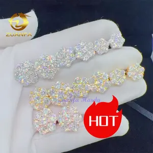 Zuanfa Hot Top Selling Pass Diamond Tester Fine Jewelry 925 Silver 8mm 12mm 15mm Flower Earrings VVS Moissanite Stud Earrings