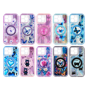 <span class=keywords><strong>Coque</strong></span> de téléphone multicolore 3-en-1 en TPU + PC découpée au laser avec motif imprimé et support rotatif à 360 degrés – Grande Vente - Product Image 1