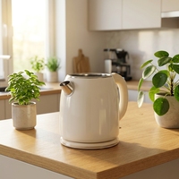 Nouvelle conception Bouilloire électrique en acier inoxydable à double paroi 1,5 L avec arrêt automatique et protection anti-chauffe à sec pour la maison et l'hôtel