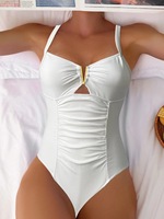 Traje de Baño de Una Pieza para Mujer, Diseño Veraniego, Transpirable, Conservador, con Cuello Halter, Triangular, Moldeador de Abdomen, Bikini