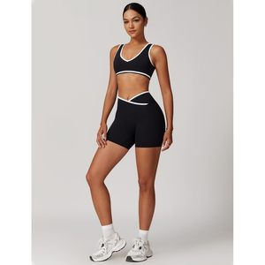Conjunto Deportivo de Dos Piezas para Mujer, Top Deportivo con Cuello en V, Pantalones Cortos de Cintura Alta, Ropa Deportiva a Juego, Conjunto de Yoga, Talla L - Product Image 4