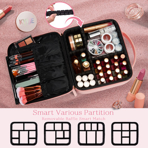 Travel <b>Makeup</b> Bag with Adjustable Dividers Multi Function Cosmetic Artist Bag Storage Durable Portable Make up Organizer <b>Case</b> - Product Image 3