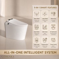 WC intelligent moderne en céramique monobloc allongé avec réservoir encastré, siège thermostatique, télécommande, évacuation en S et double chasse d'eau