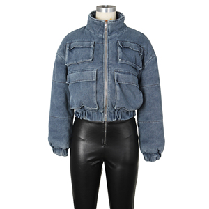 Veste matelassée en denim épaisse et chaude décontractée d'hiver, vestes matelassées pour femmes, vestes à bulles - Product Image 4