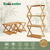Table de pique-nique portable en bambou pour l'extérieur, étagère de cuisine pliable pour le camping avec assemblage sans outils pour le camping en famille et l'utilisation en cour.