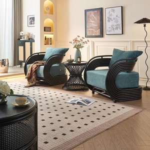 Nordique simple balcon tissé <span class=keywords><strong>rotin</strong></span> naturel <span class=keywords><strong>salon</strong></span> décontracté <span class=keywords><strong>petit</strong></span> appartement canapé chaise - Product Image 2