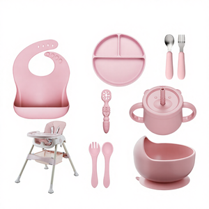 Nuevo Set de Alimentación de Silicona para Bebés Libre de BPA, Set de Vajilla de Silicona para Niños, Combinado con <span class=keywords><strong>Sillas</strong></span> Altas <span class=keywords><strong>Ajustables</strong></span> para Niños - Product Image 1