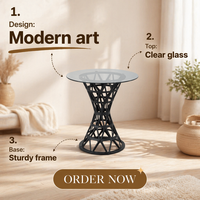Table basse ronde en verre au design moderne et contemporain avec pieds en PP, meuble de salon portable pour usage domestique