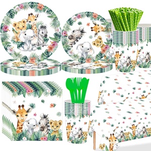 Dinosaur Cartoon Disposable Tableware Set - Kids Birthday Party Supplies with Plates, Cups & Cutlery - Product Image 1