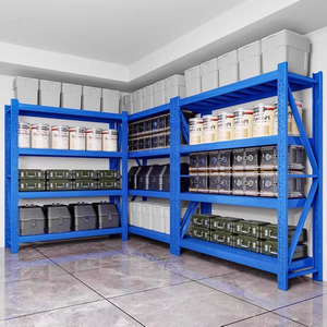 מדף מתכת 4 שכבות ללא ברגים, מדפי אחסון מתכת ניתנים לערום, מתלה אחסון מפלדה למוסך, מדפים קלים, מדפי אחסון מפלדה למחסן - Product Image 1