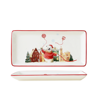 Assiette en céramique en forme d'étoile, motif Noël, ours polaire, montgolfière, peinte à la main, thème village d'hiver, compatible lave-vaisselle, plat de fête
