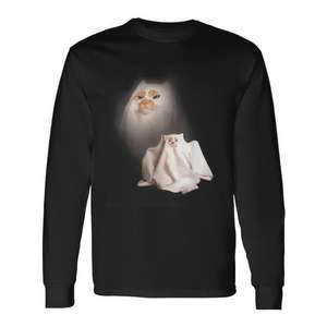 Camiseta de manga larga con diseño de gato fantasma de Halloween, estilo vintage espeluznante y divertido - Product Image 1