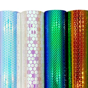 0.4mmball hexagon Design TPU Embossed holographic Opaque Film plastic faux leather for Making bags Stationary Cover book cover
