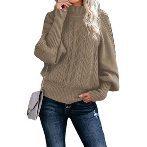 Women's Winter New Mid Neck Sweater Loose Long Sleeve Knitted Solid Color Sweater