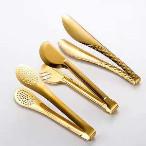 Fish Scale Gold Tong Serving Tong Bread Buffet Dessert Table Metal Kitchen Stainless Steel BBQ Cooking Grilling Food Tongs Clip