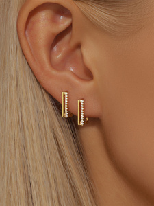 Gold Fashion S925 Sterling Silver Single Row <b>square</b> <b>Diamond</b> High Texture All-match <b>Earrings</b> - Product Image 6