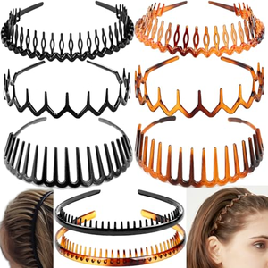 Lot de 8 <span class=keywords><strong>serre</strong></span>-têtes ajustables en plastique avec <span class=keywords><strong>peigne</strong></span> à dents, antidérapants, style tendance pour femmes, hommes et adolescentes - Noir, couleurs vives - Product Image 1