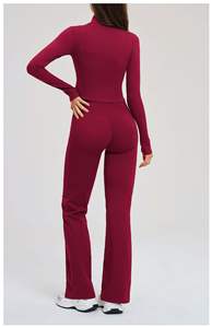 Ensemble de yoga taille haute pour femme avec logo personnalisé, fermeture éclair intégrale, grandes tailles, coupe ajustée, respirant, en Spandex/Nylon, tenue de sport de luxe pour la gym - Product Image 6