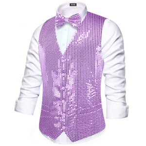 Hi-Tie Gilet da Uomo Slim Fit in Paillettes con Scollo a V Dorato Lucido per Feste di Natale Elegante <span class=keywords><strong>Panciotto</strong></span> con <span class=keywords><strong>Papillon</strong></span> Set 2 Pezzi - Product Image 3