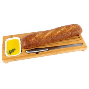 Planche à découper en bambou 45,5x17,7cm avec plateau à sauce et porte-couteau pour la découpe du pain à la manière européenne - Product Image 1