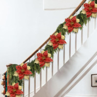 Flor de Poinsettia Navideña Roja y Dorada de Tela, 11 Pulgadas, Decoración Festiva de Lujo para Coronas y Guirnaldas, Venta al Por Mayor