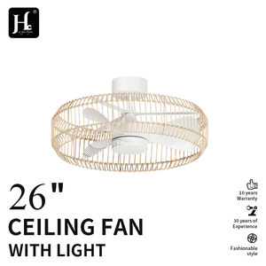 Modern Wicker White DC Motor 3-Blade Decorative Ceiling Fan with Light Strip and <b>Remote</b> <b>Control</b> for Home Use - Product Image 2