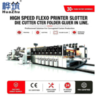 Ligne de production de carton ondulé avec imprimante flexographique 5 couleurs à encre aqueuse, découpeuse, plieuse-colleuse en ligne et machine à cerclage PE