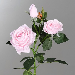 Roses artificielles Meng Jie à 3 têtes, fleurs en soie au toucher hydratant, pour vase de mariage - Product Image 4