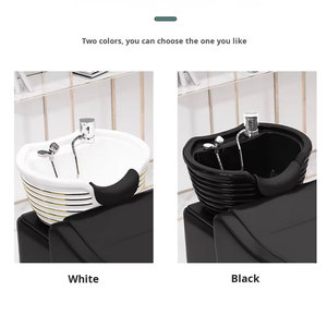 Fauteuil de lavage hydraulique inclinable en cuir PU noir avec lavabo en céramique pour salon de coiffure - Product Image 6