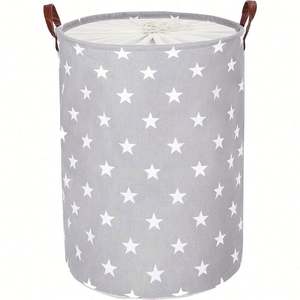 24-Inches Freestanding Laundry <b>Basket</b> <b>with</b> <b>Lid</b>, Collapsible Extra <b>Large</b> Drawstring Clothes Hamper Storage <b>with</b> Handle - Product Image 1