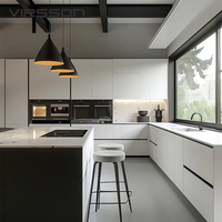 Meubles de cuisine modulaires modernes de style français en laque avec finition mate en panneau mélaminé et acier inoxydable pour appartement