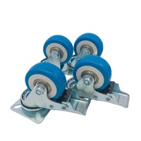Roulettes pivotantes à double roulement à billes avec frein, en PVC/PU, couleur bleue, diamètre 2 pouces, capacité de charge 30 kg, certifiées CE