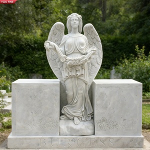 YOUFINE <span class=keywords><strong>Pierre</strong></span> <span class=keywords><strong>tombale</strong></span> double en marbre personnalisée avec sculpture florale commémorative pour la décoration des cimetières - Product Image 1