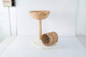 LM Holz-Katzenbaum Katzenmöbel Katzenhöhle Katzen-Spielbaum Haustier-Holzspielzeugbaum Handgefertigter Wasserhyazinthen-Haustierbaum mit Bett - Product Image 3