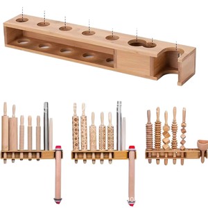 Wooden Wall Mounted Storage Rack For <b>Kitchen</b> Rolling Pins <b>Hook</b> Organizer No Drilling Required Simple Design Rectangle Shape - Product Image 2