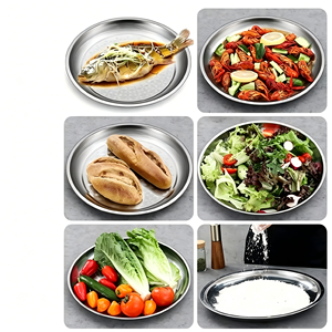 Plateau de service rond en acier inoxydable de 100 cm, grand, à fond plat, multi-usages, <span class=keywords><strong>pour</strong></span> hôtel, restaurant, <span class=keywords><strong>barbecue</strong></span>, compatible micro-ondes - Product Image 3