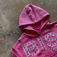 100% Baumwolle Street Wear Hoodies Custom Print Gesticktes Logo Sweatshirt Acid Wash Distressed Strass Herren Zip Up Hoodie