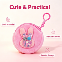 Adorable porte-monnaie en peluche lapin à sequins, mini portefeuille rond mignon avec porte-clés, pochette de rangement souple à fermeture éclair pour pièces de monnaie et écouteurs