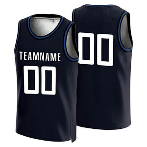 Camiseta de Baloncesto Personalizada Azul Marino de Manga Corta para Hombre, Uniforme Deportivo de Malla de Secado Rápido, Diseño de Cuello Redondo con Parte Delantera Lisa, 100% Algodón - Product Image 1