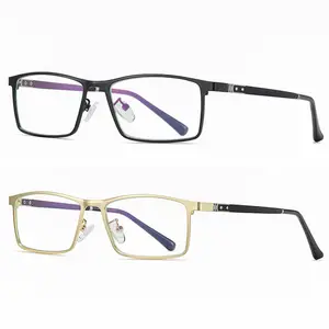 Uomo-gafas rectangulares de metal para hombre, anteojos con diseño Simple, a la moda, antirayos azules, para ordenador