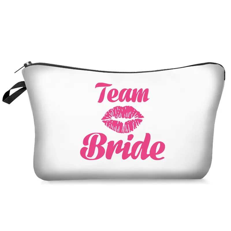 Custom Polyester Wedding Cosmetic Bag Wholesale Toiletry Gift Bride Makeup Bag Pouch for wedding gift
