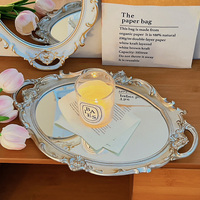 Miroir de maquillage de style européen et américain, miroir de coiffeuse populaire, miroir rétro français, ornement de bureau, plateau de rangement pour bijoux